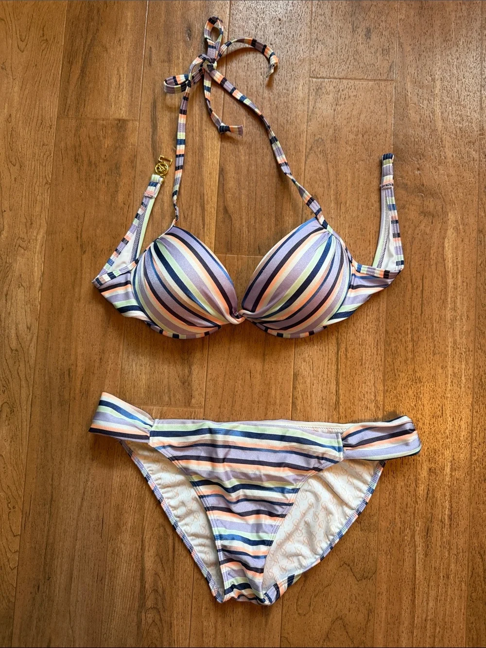 Victoria's Secret Pastel Striped Bikini Set in Pink, Blue, Cream, Lavender